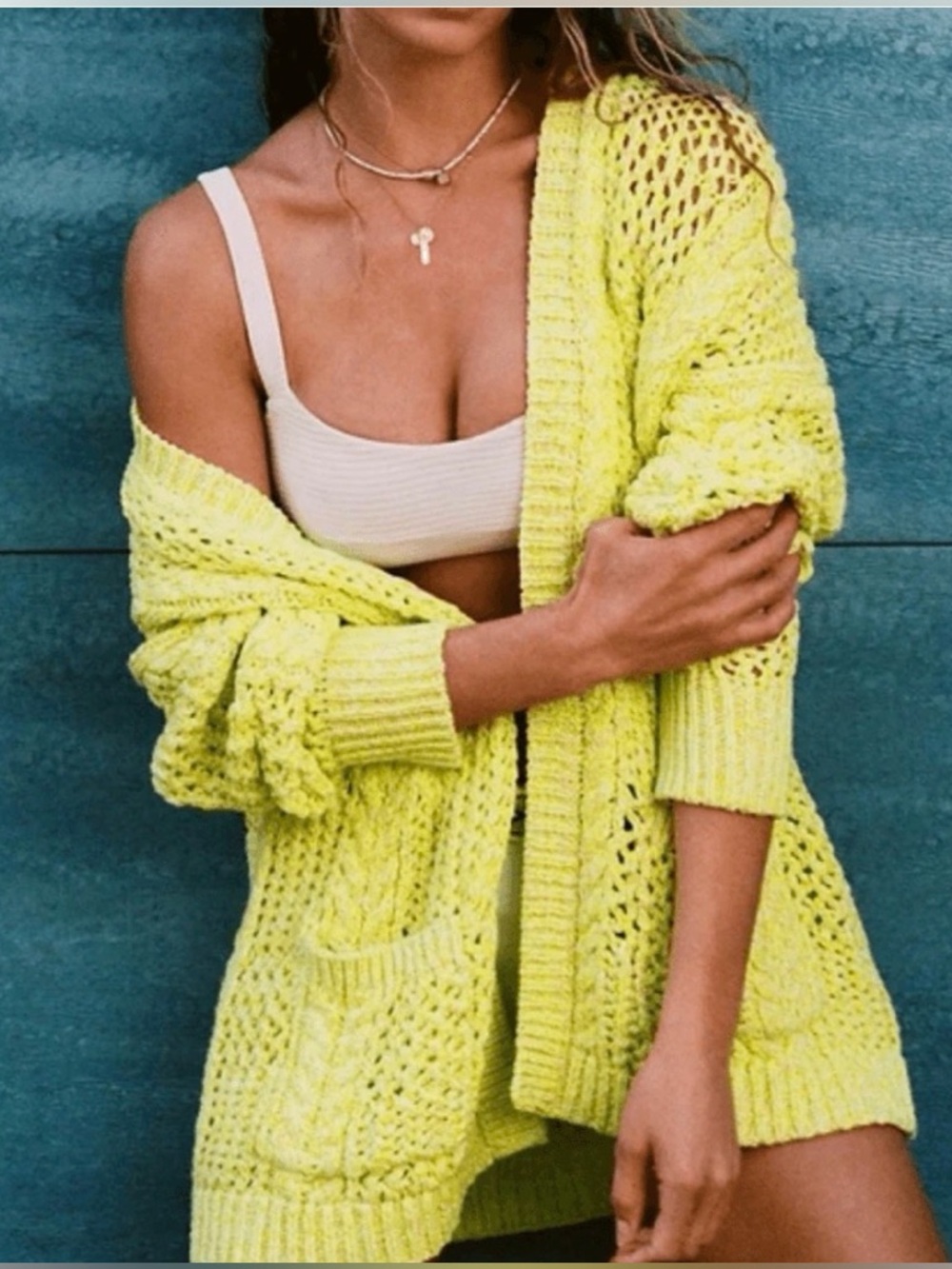 Anthropologie Serenity Crochet Knit Open Cardigan - Neon Yellow - Size M/L